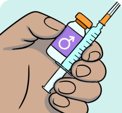 Illustration of a hand holding a vial and needle