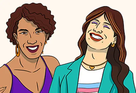 Illustration of a happy couple sitting standing closely together, smiling representing inclusivity.