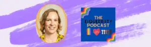 Dr. Jerrica Kirkley and the logo of the E(Queer)ity Podcast by Renée Brown