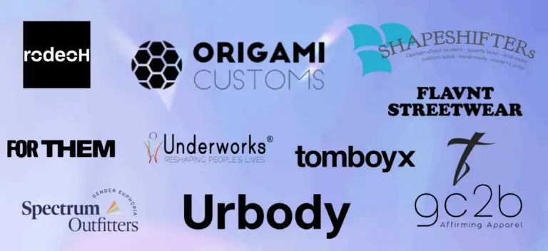 collage of companies that sell binders and binding products for ftm and transgender men