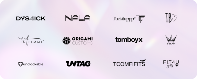 Collage of logos of tucking products for transgender women